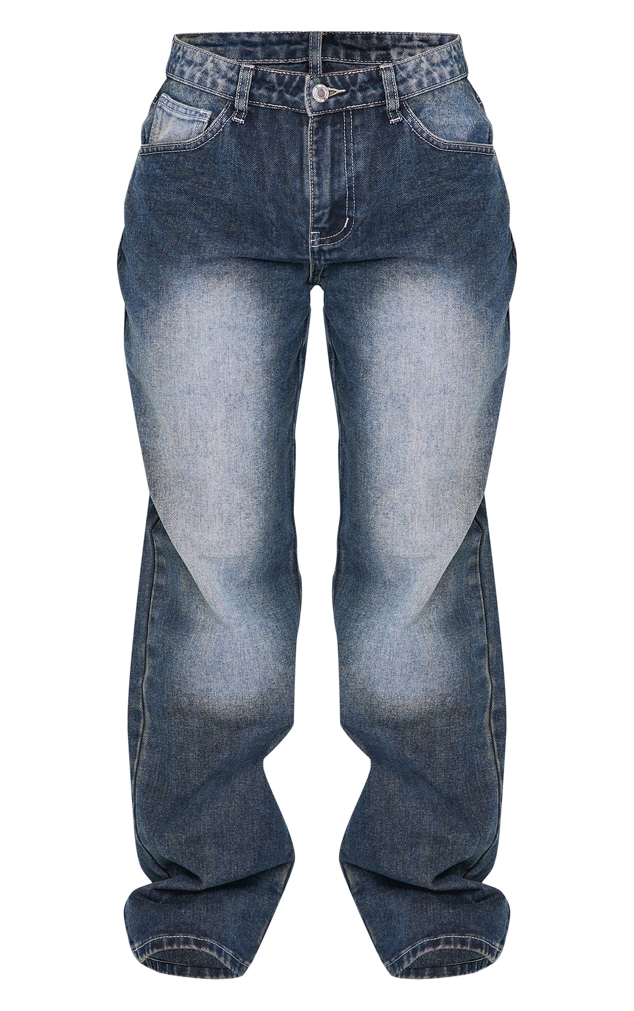Gris Jean Droit Taille Basse Rigide Effet Délavé Bleach Petite Used