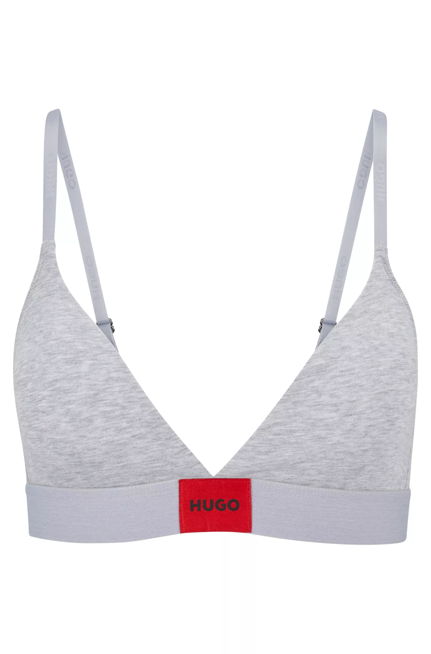 Sutiã triangular HUGO em algodão elástico vermelho com etiqueta vermelha com o logotipo.
