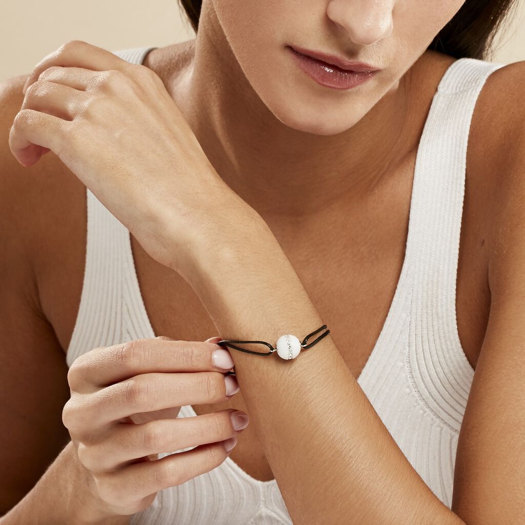Bracelet Nina Cera Argent Blanc Céramique Et Strass