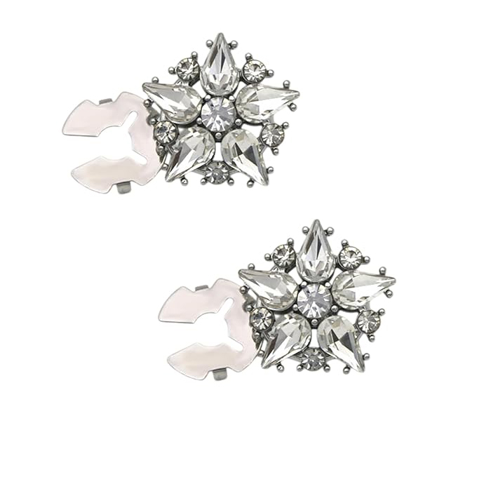 (2er Set) Strass Knopf Abdeckung Manschetten Clip Fashion Accessoire Schneeflocke - Silber