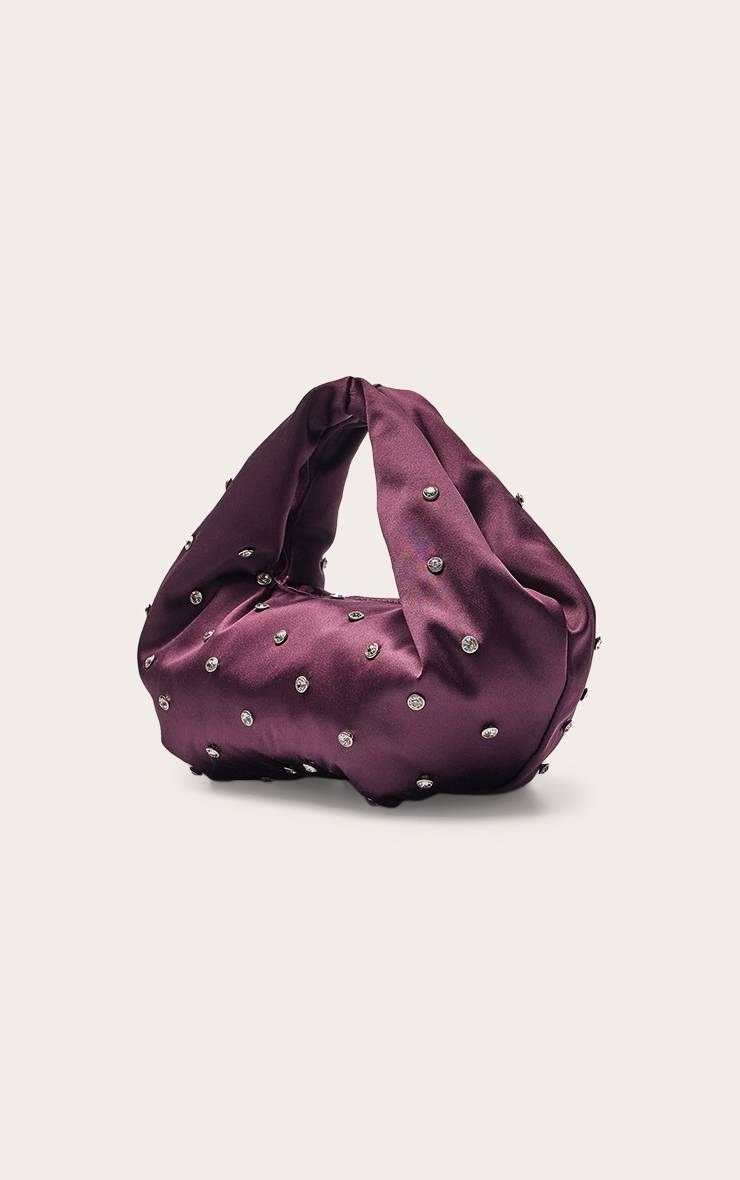 Prune Sac Pochette En Satin Prune Orné De Strass