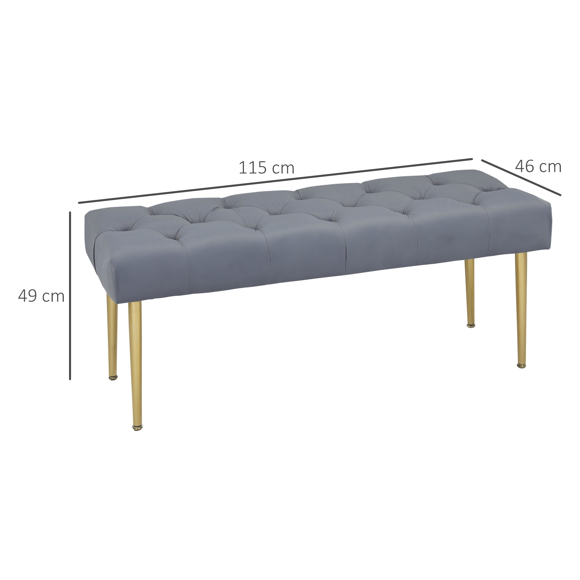 HOMCOM Sitzbank mit Metallfüßen grau 115L x 46B x 49H cm