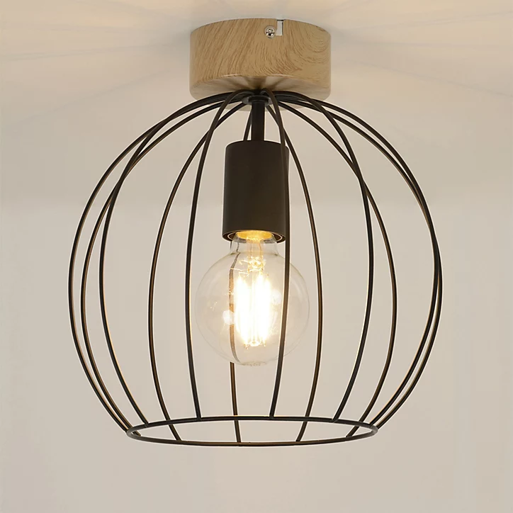 Plafonnier E27 40W Corep Owen marron H.24.5 x Ø26 cm