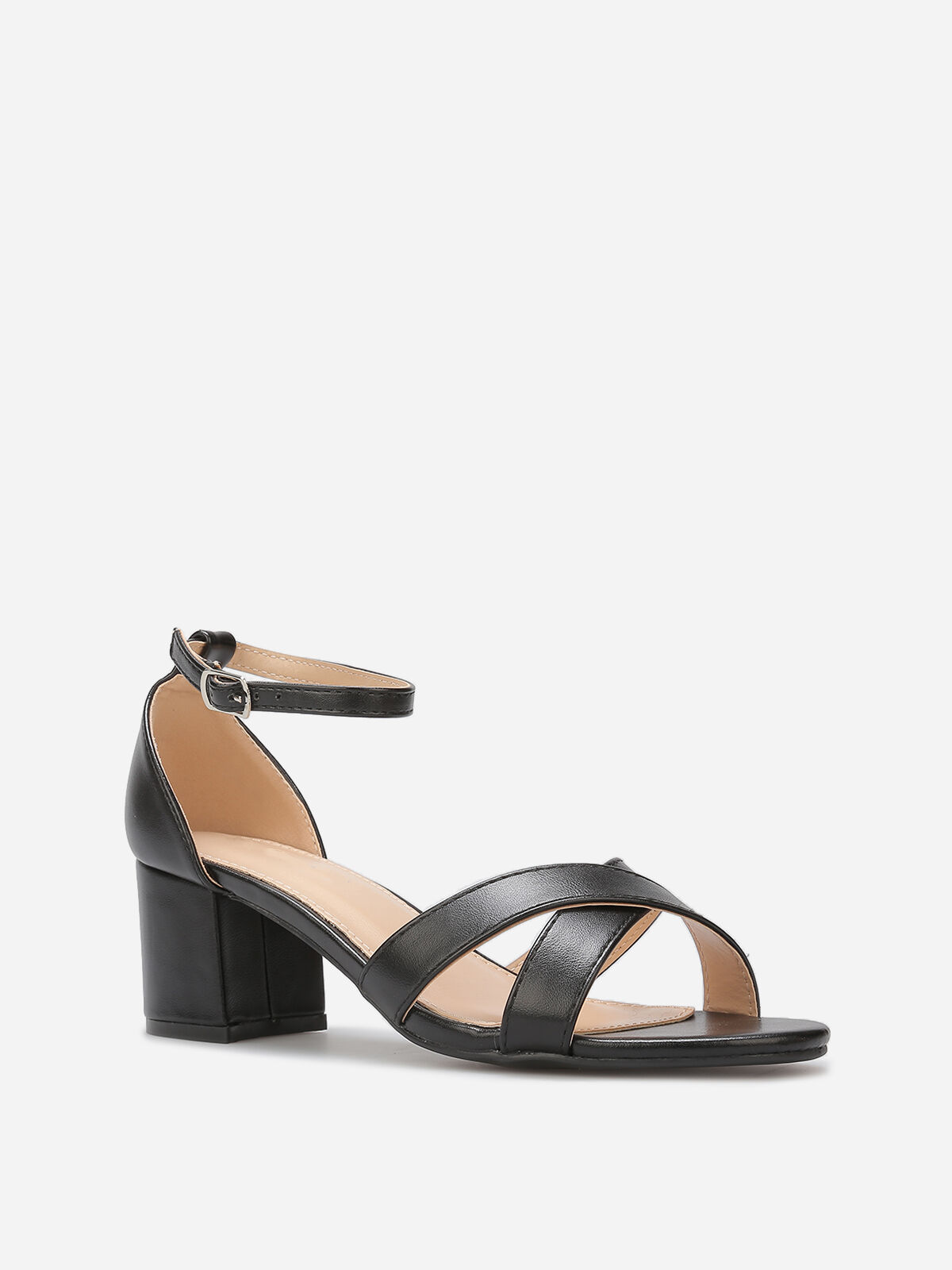 Sandales à talon et brides croisées- Noir