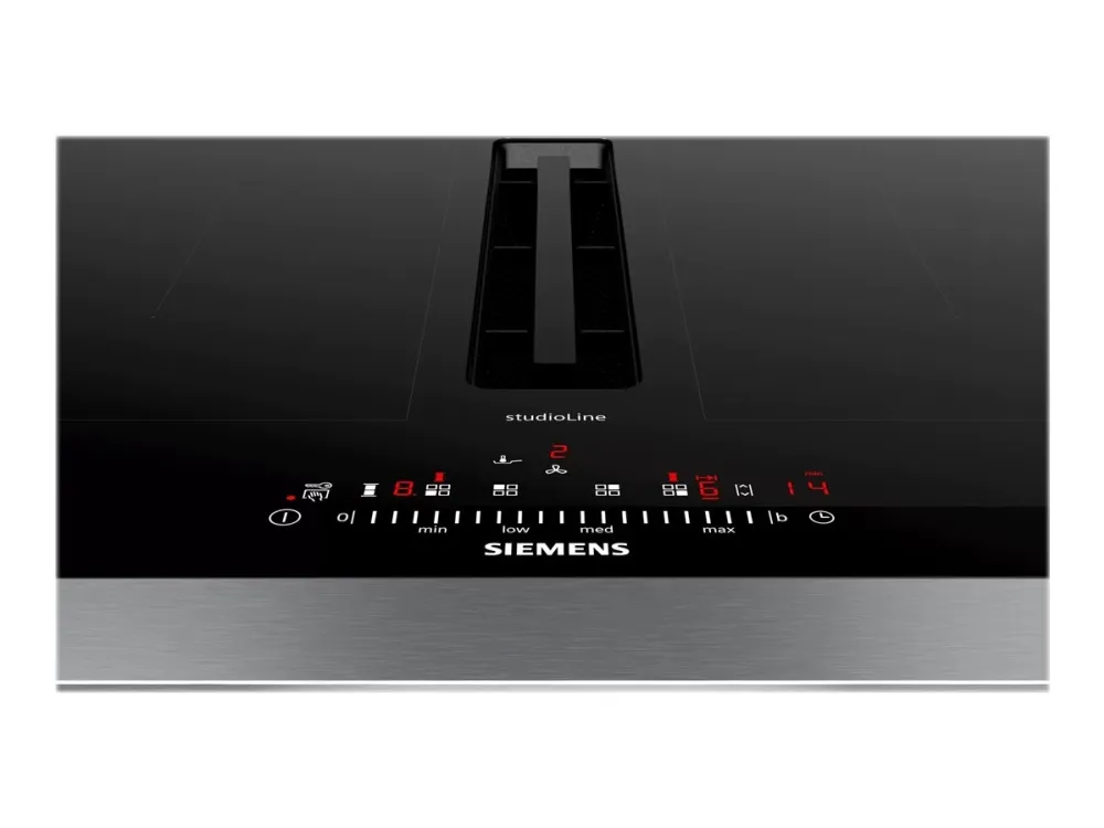 Siemens studioLine iQ500 ED777FQ25E - Induktions kogeplade - 4 plader - Niche - bredde: 56 cm - dybde: 49 cm - Klasse B - Studioline - sort med nedtræksudstødning (ekstraktion og recirkulation med ekstra recikuleringssæt)