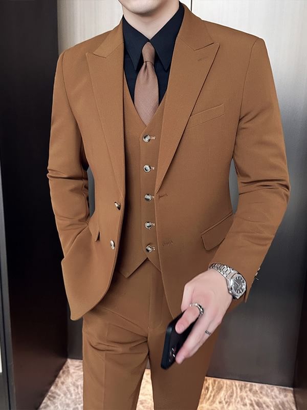 Lefitt - Effen enkelrijs blazer / vest / middelhoge taille taps toelopende pantalon / set