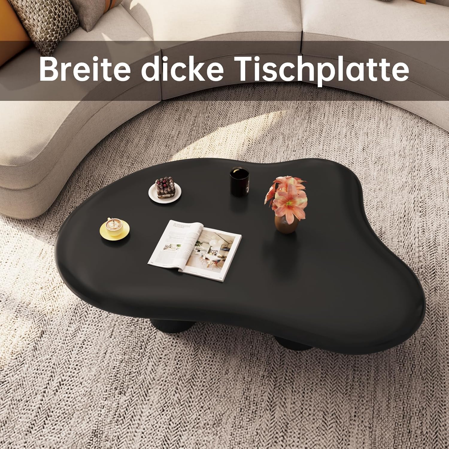 Guyii Wolken-Couchtisch, eleganter Beistelltisch, moderner schwarzer Cartoon-Couchtisch, unregelmäßiger Teetisch für das Wohnzimmer mit 4 Beinen,Einfach zu montieren