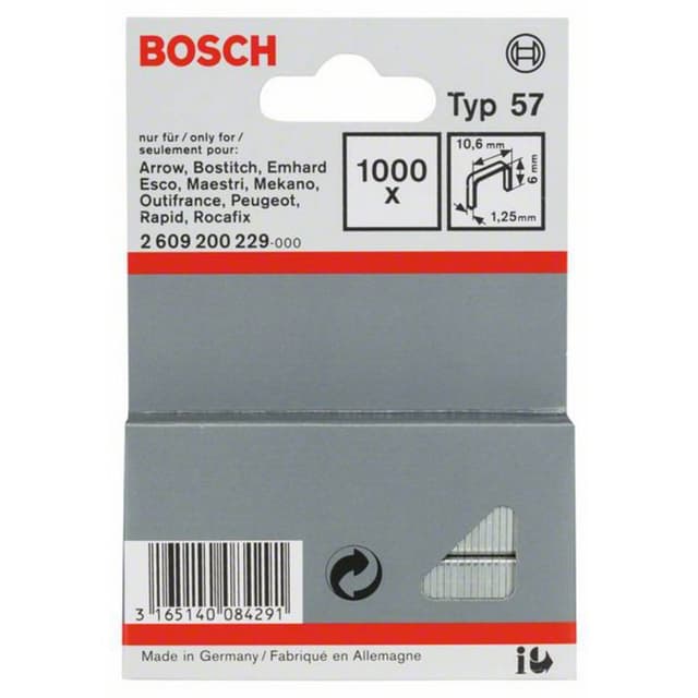 Fladtrådklammer type 57 10,6 x 1,25 x 6 mm 1000 stk Bosch Accessories 2609200229
