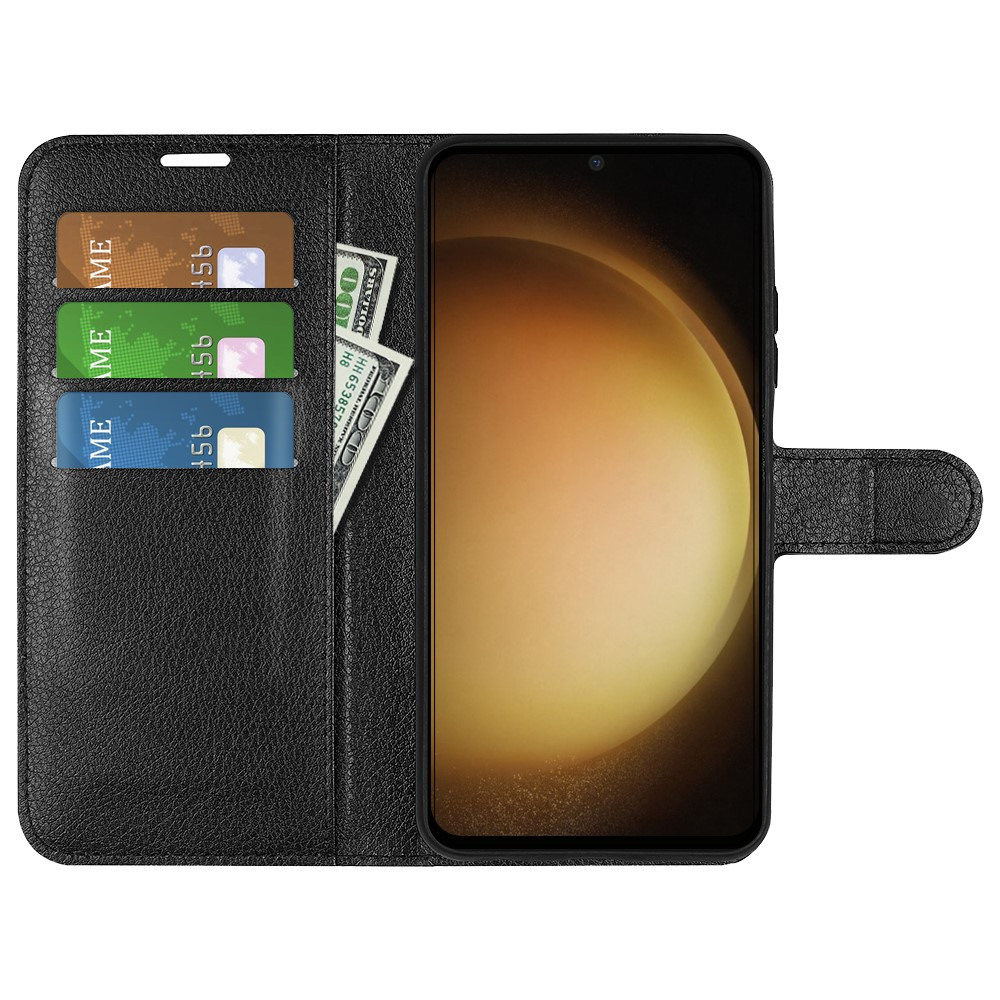 Samsung Galaxy S24  Plus Leder Tasche Flip Cover Litchi Look - Schwarz