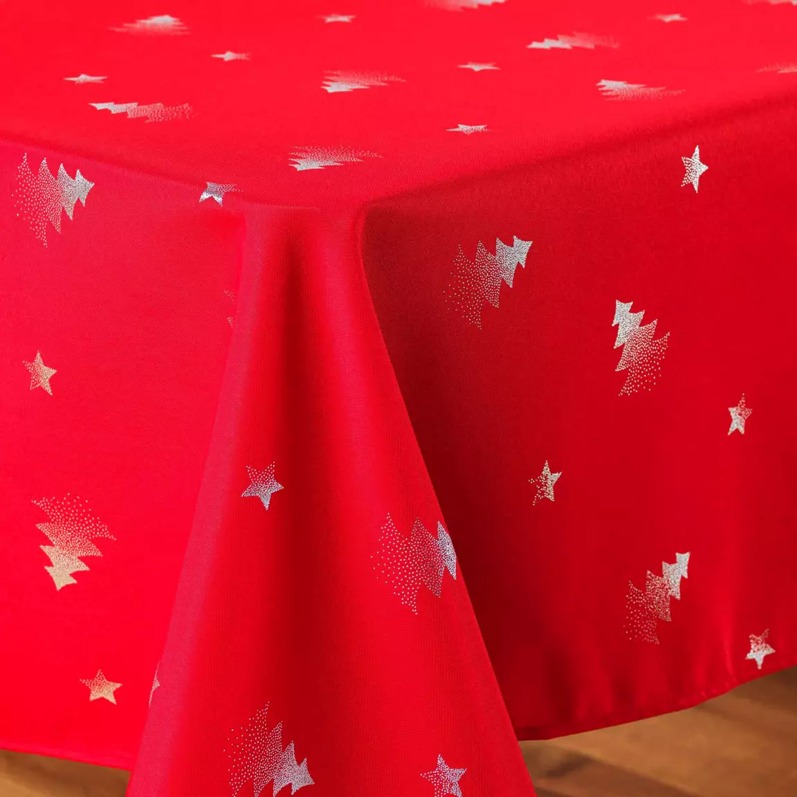 Nappe de Noël rectangulaire (150 x 240 cm) Sapin métallisé Rouge