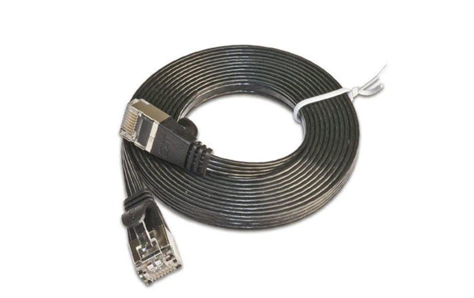 Slimpatchkabel RJ-45 - RJ-45, Cat 6, STP, 10 m, SchwarzGeschirmtes Twisted-Pair-Kabel (STP) mit Klinkenschutz
