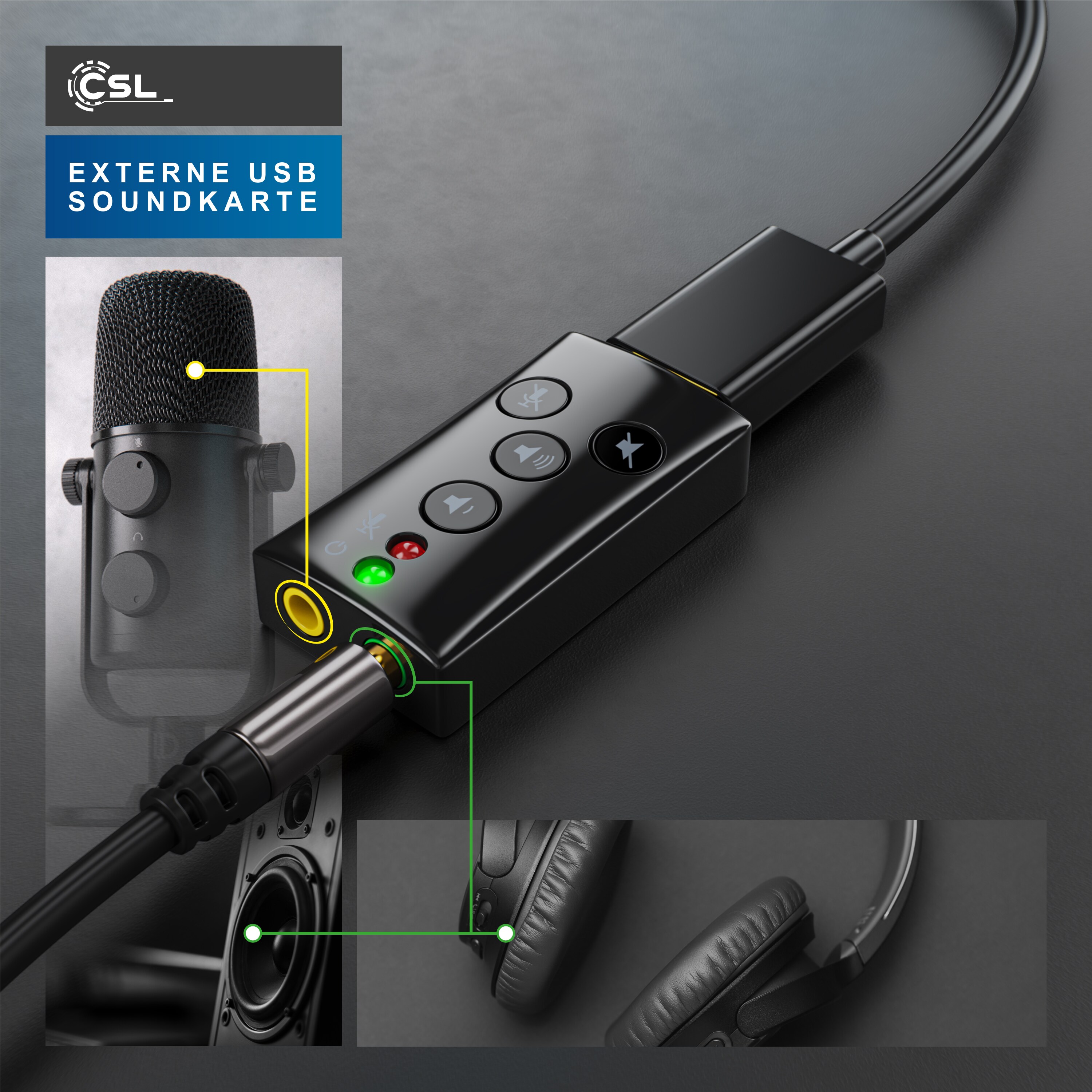 CSL Externe USB Soundkarte mit Virtual Surround Funktionstasten / Dynamic 3D Surround Sound