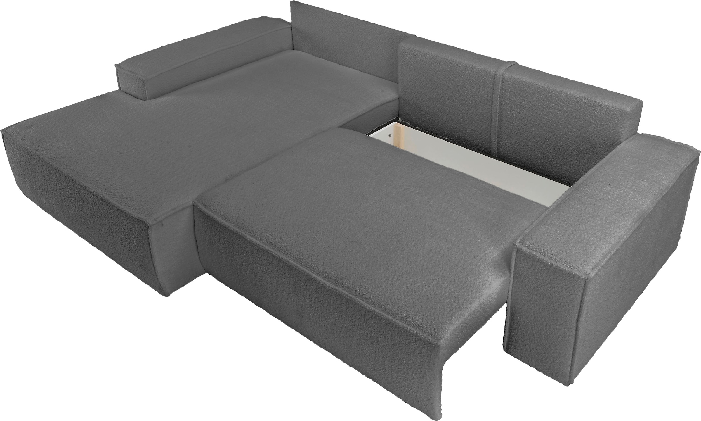 GOODproduct Ecksofa »FINNLEY Schlafsofa 267 cm, L-Form mit Schlaffunktion & Bettkasten« verfügbar in den Stoffqualitäten Bouclé, Struktur fein und Mega Cord