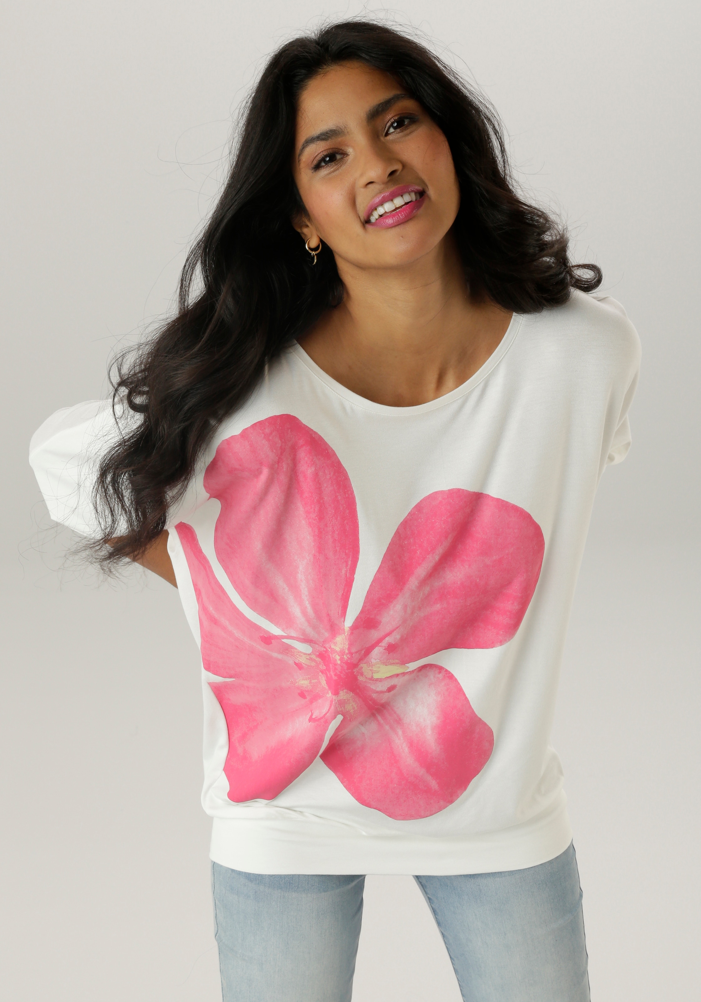 Aniston SELECTED Fledermausshirt , mit grossem Front-Blumendruck
