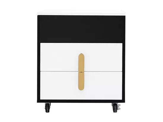 Table de chevet avec port de charge USB, table relevable, poulies amovibles, deux tiroirs, noir + blanc