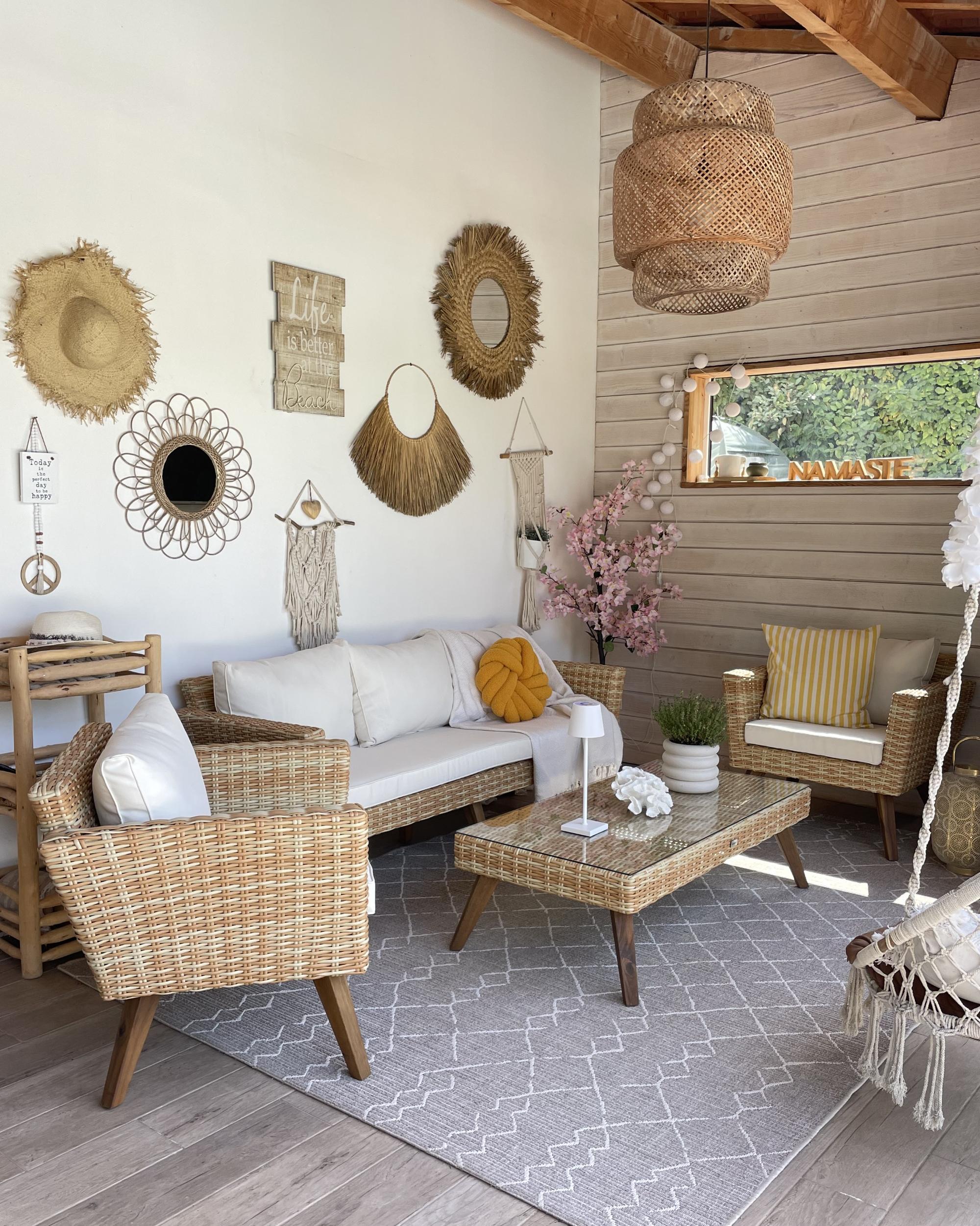 Loungeset met tafel 5-zits VITTORIA XL PE rotan Gebroken wit