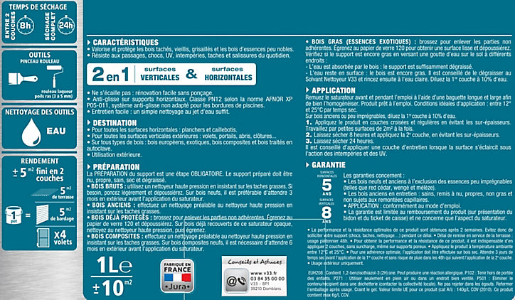 Saturateur extérieur terrasses et bardages Anthracite V33 1L
