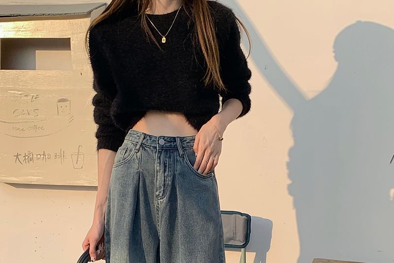 Hevnir - High-Waist Washed Baggy Jeans