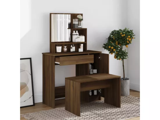 Coiffeuse avec miroir Chêne marron 86,5x35x136 cm