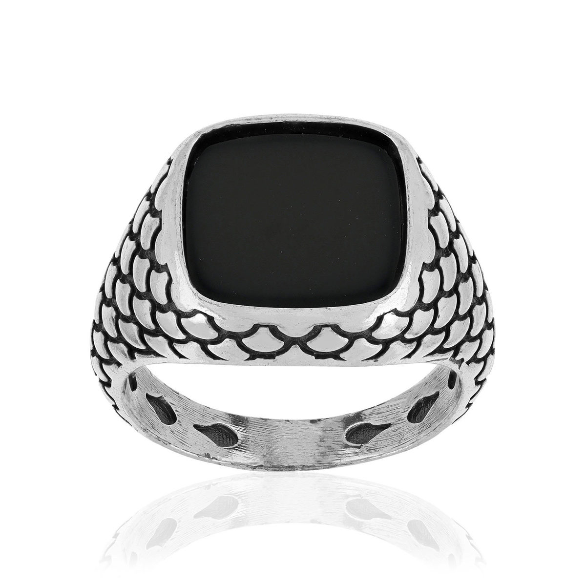 Bague argent 925 écailles onyx carré