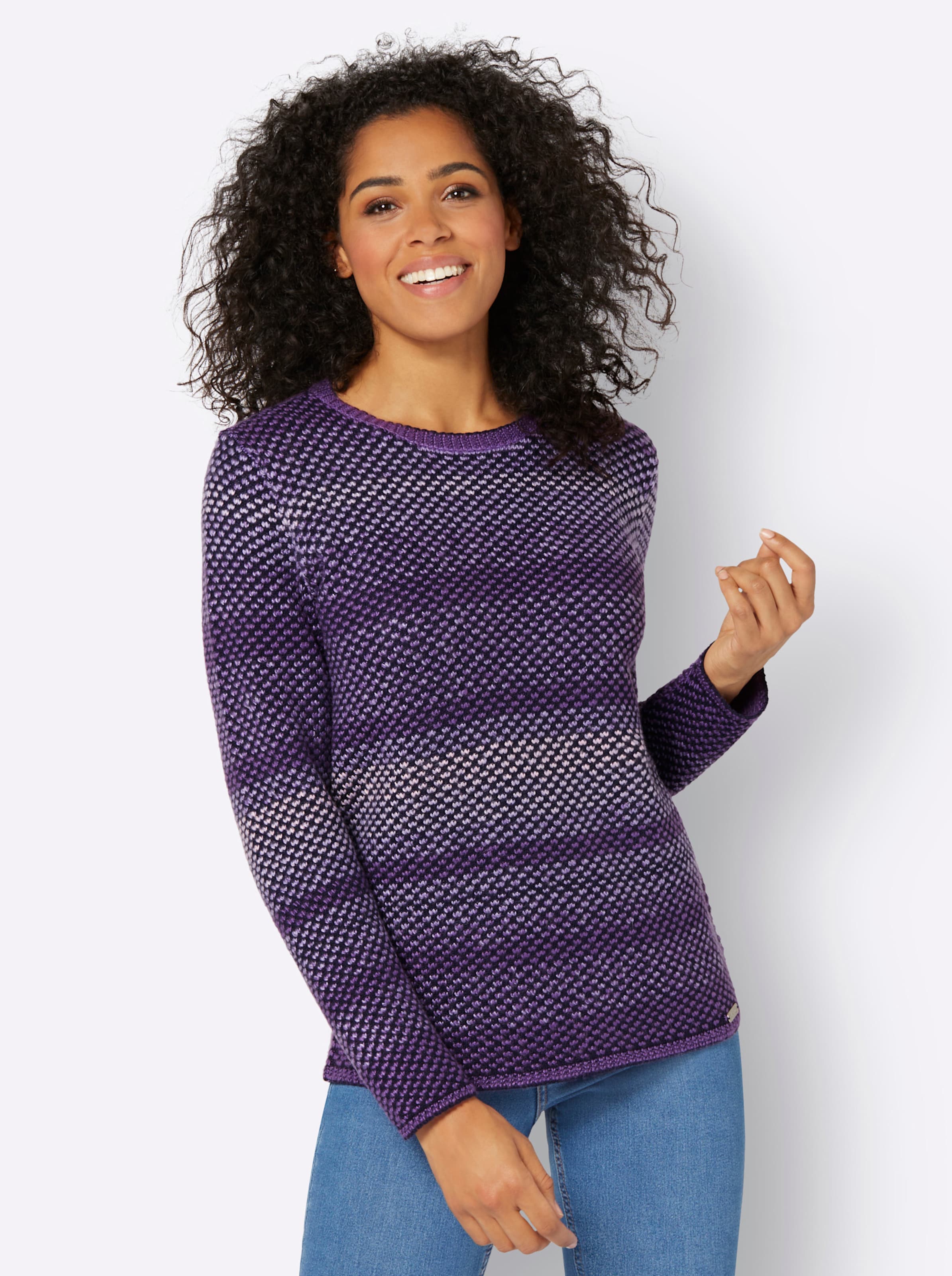 Pullover in lila-marine-gemustert