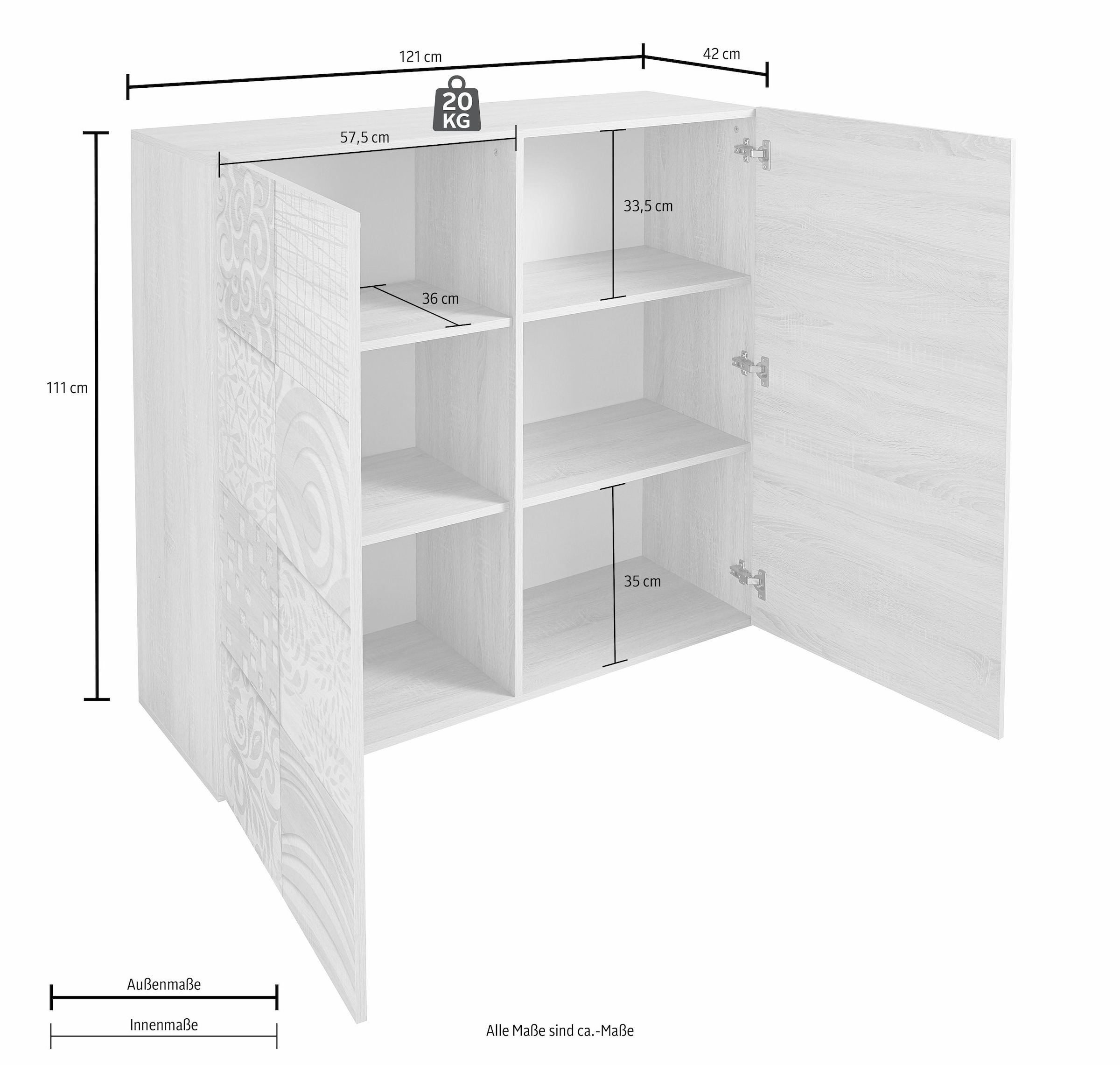 INOSIGN Highboard »Miro« Breite 121 cm mit dekorativem Siebdruck