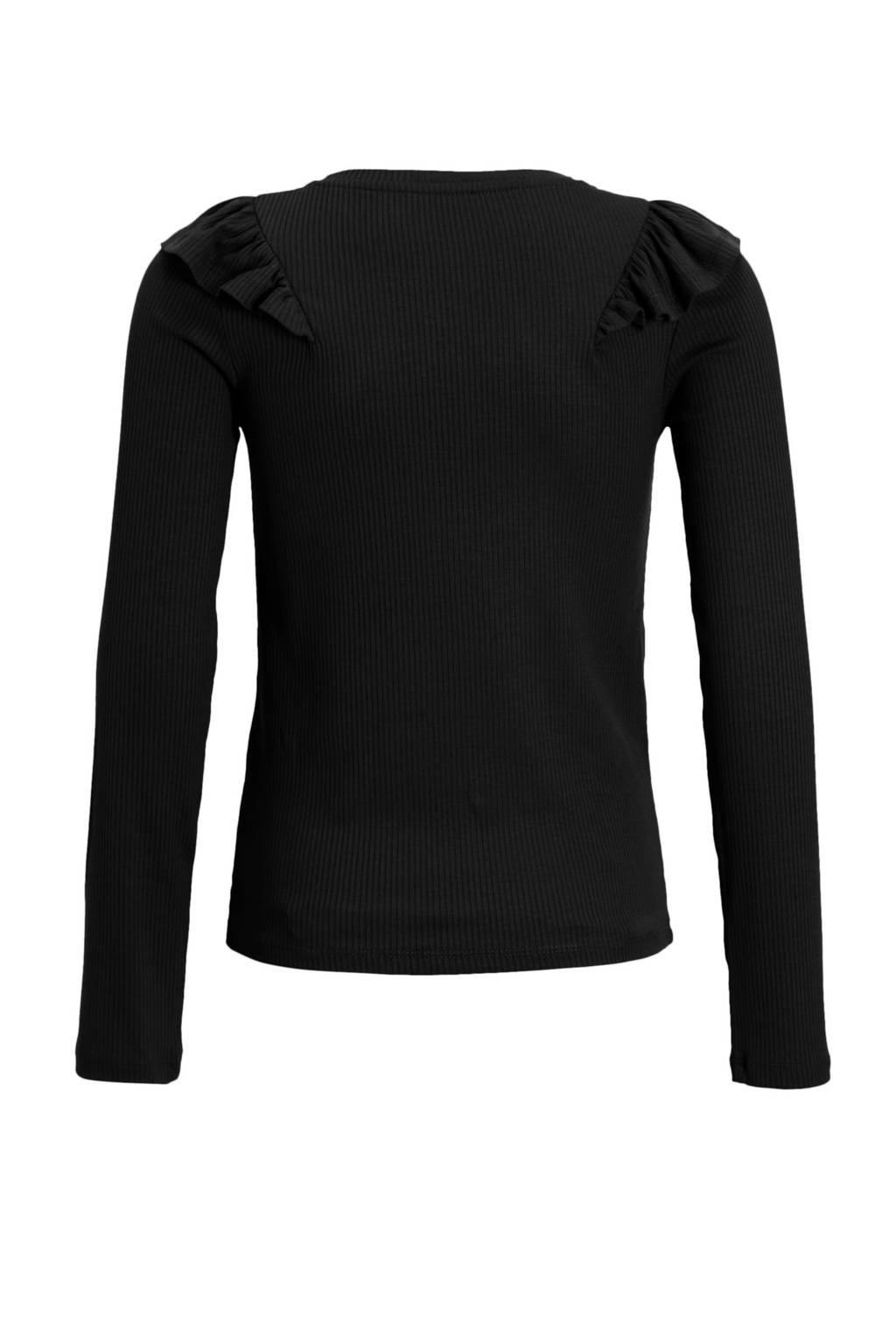 Coolcat Longsleeve Ruffels Rib Top Tegan Zwart