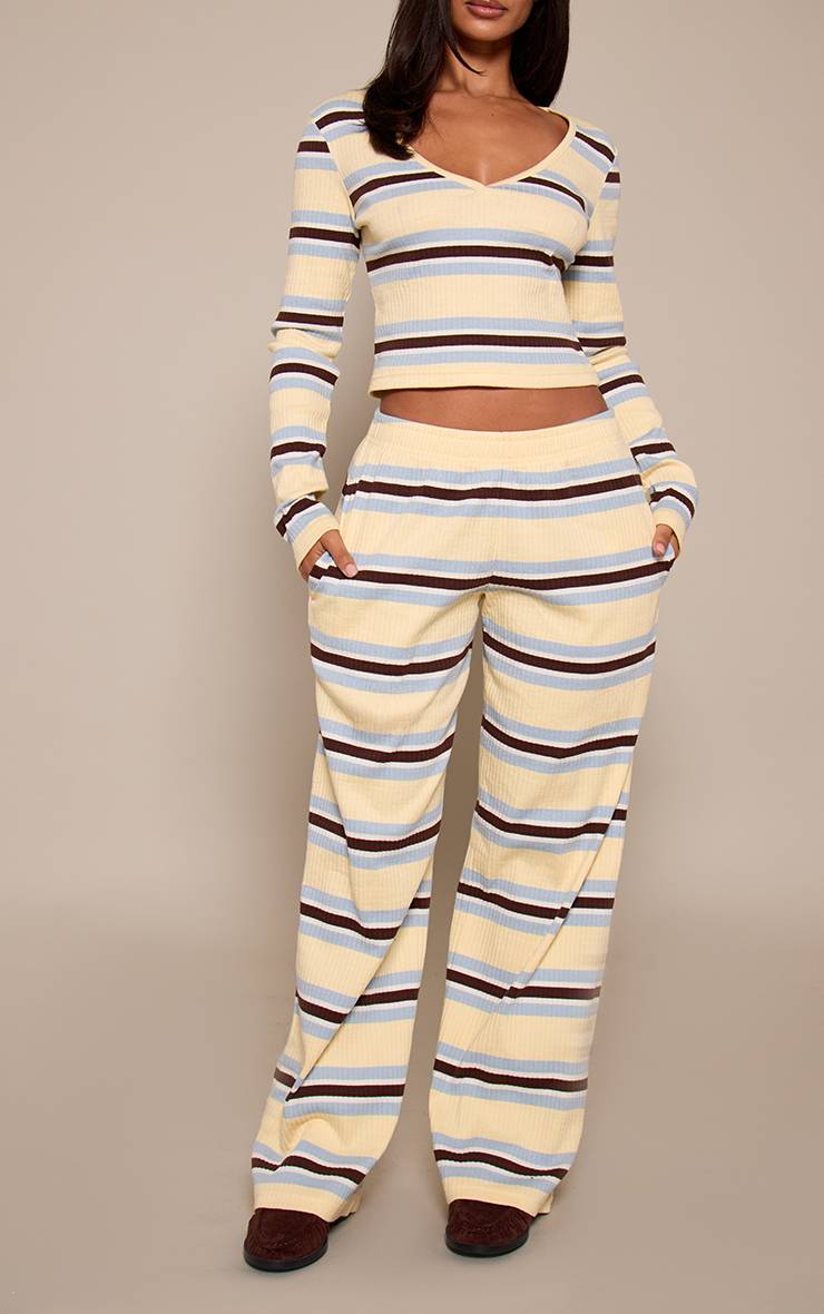 Crème Pantalon Droit Côtelé À Rayures Petite Taille Ensemble Coordonné