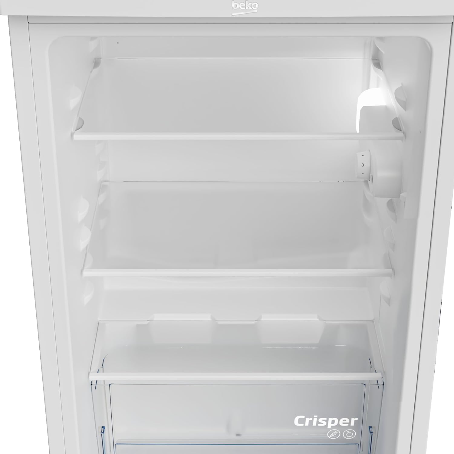 Beko TS190040N Standkühlschrank freistehend, 88 l Gesamtrauminhalt, wechselbarer Türanschlag, gute Beleuchtung im Gerät, 38 dB, robuste Glasablagen, Weiß