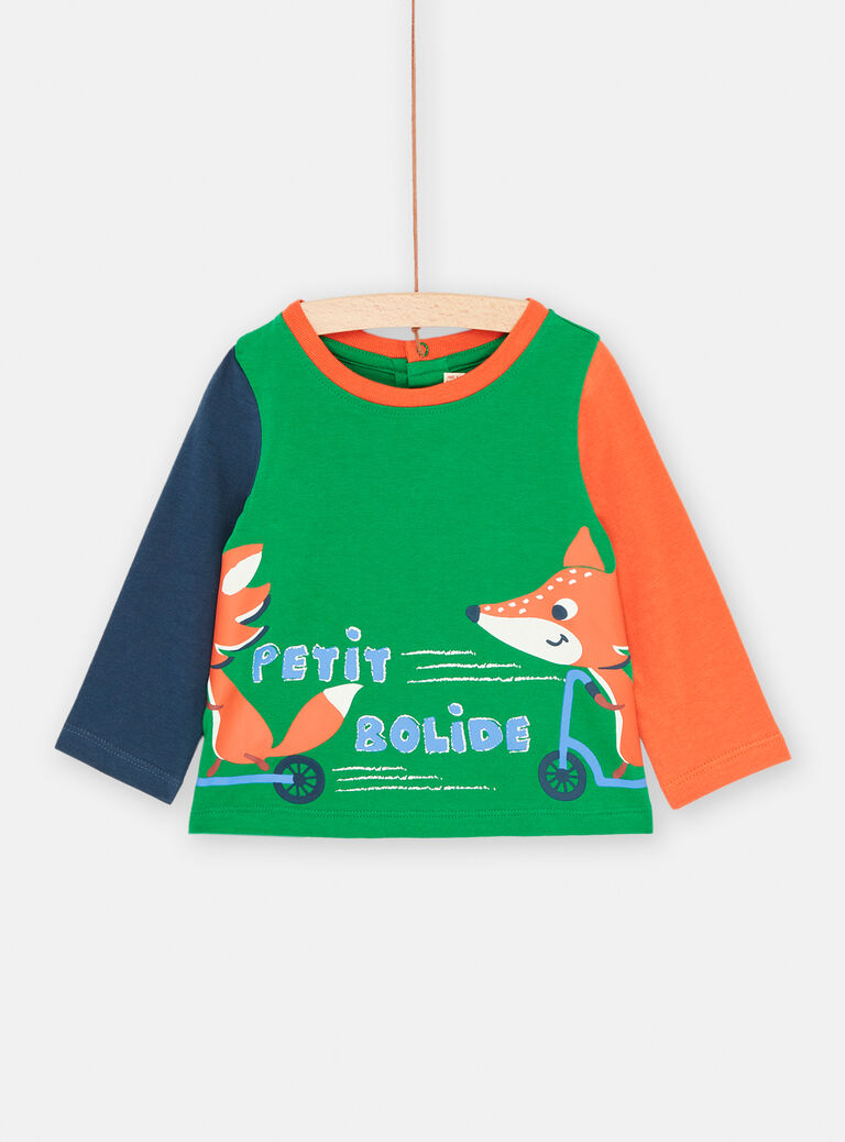 T-shirt vert à manches bicolores pour bébé garçon