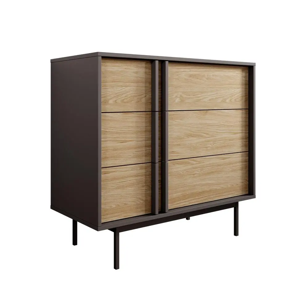 Meubella - Antigo - Ladekast met 3 lades - Eiken/Antraciet - 93x43x87 cm
