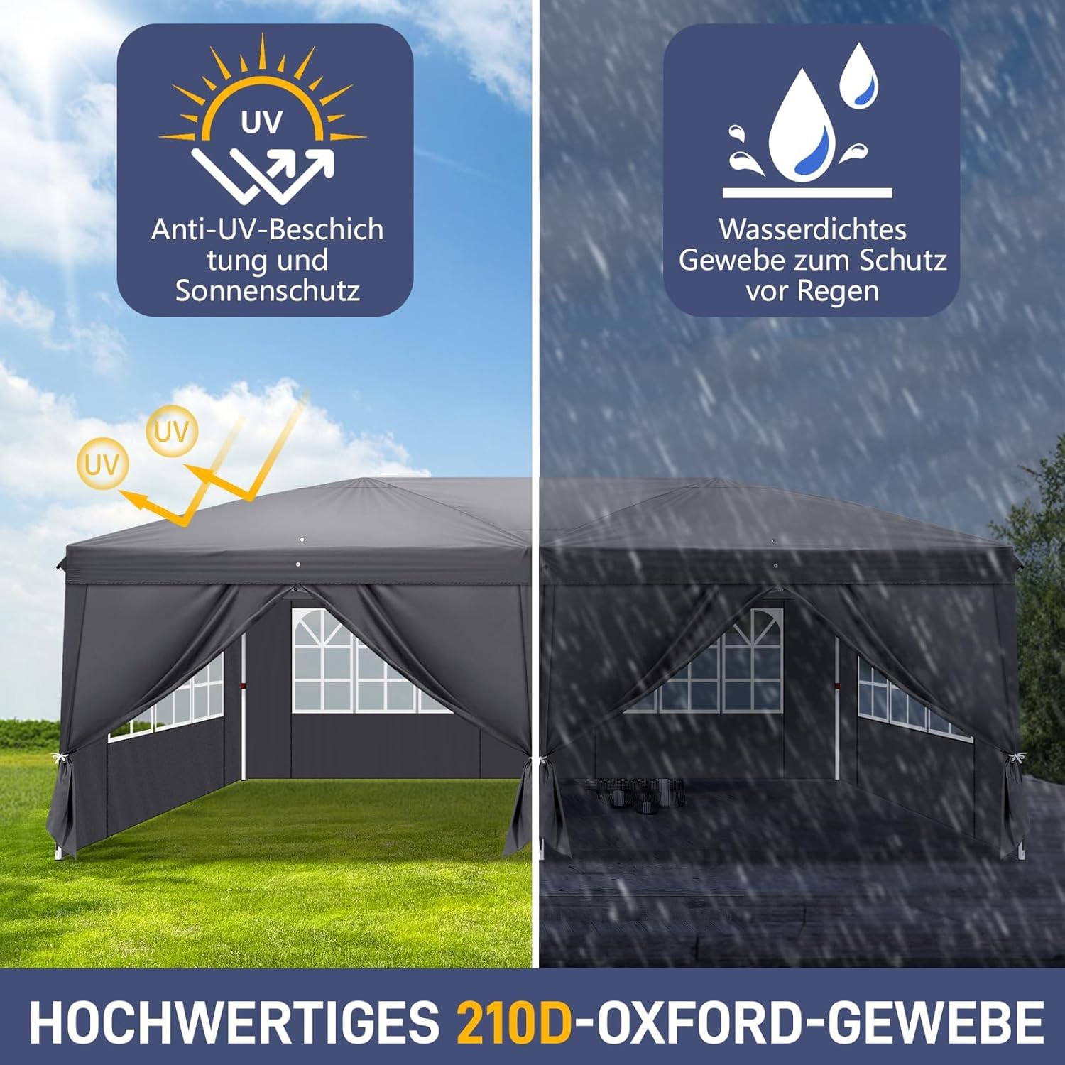 LEADZM Faltpavillon 3x6m | Pavillon mit Stahlrahmen & 6 Seitenteilen, Pop-up Schnellmontage, Wasserdicht Winterfest UV Schutz 50+, Höhenverstellbar für Garten/Party/Camping