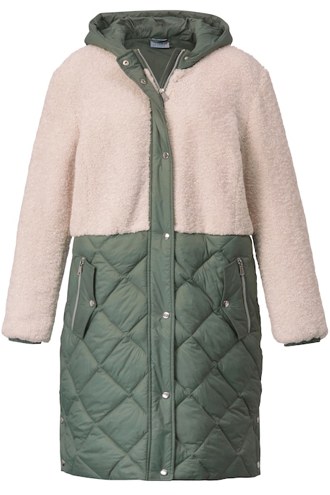 Steppjacke, Materialmix, Kapuze, Zipper, Seitenschlitze