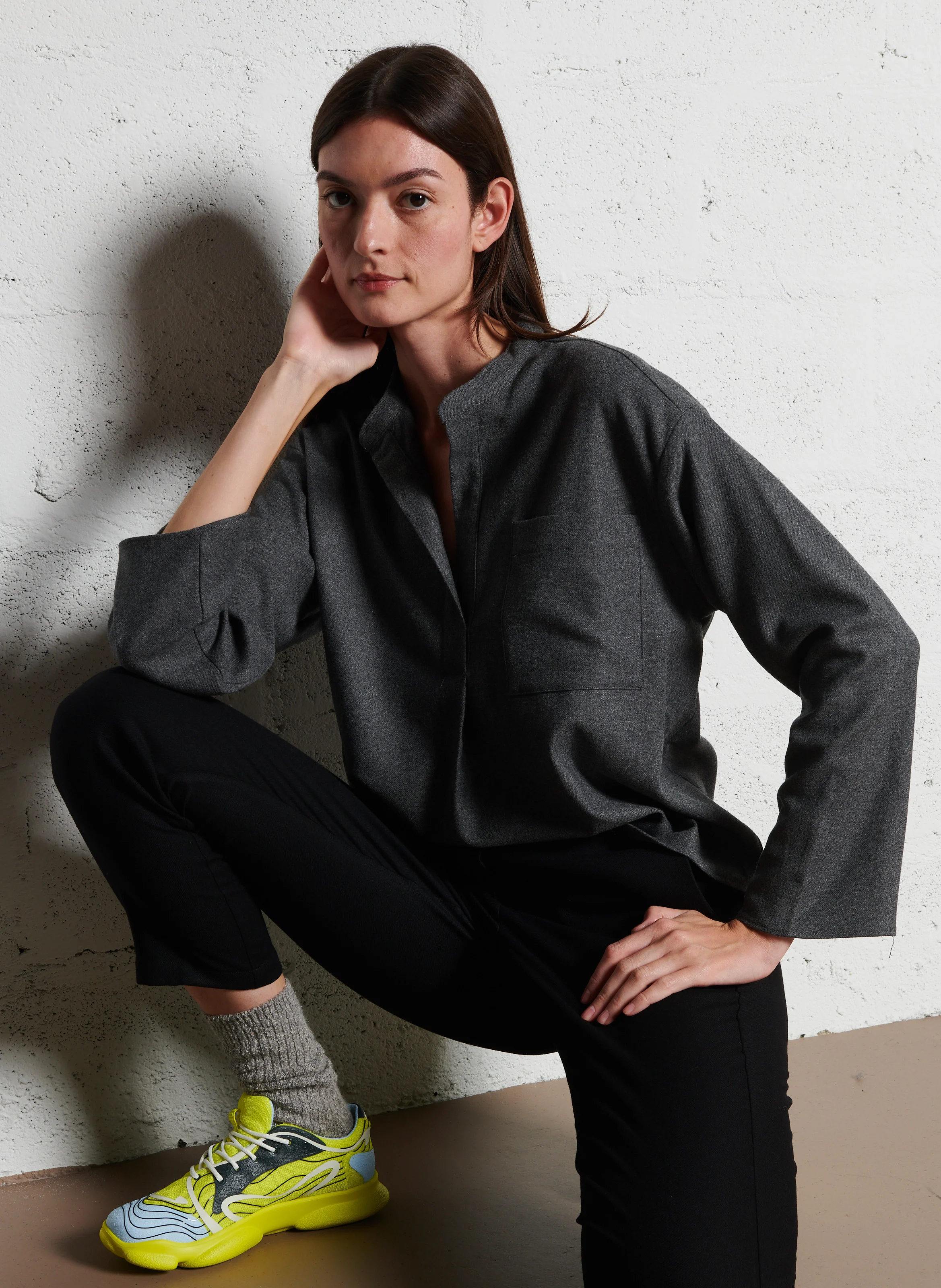 TISSA - Top col tunisien droit en maille | Gris