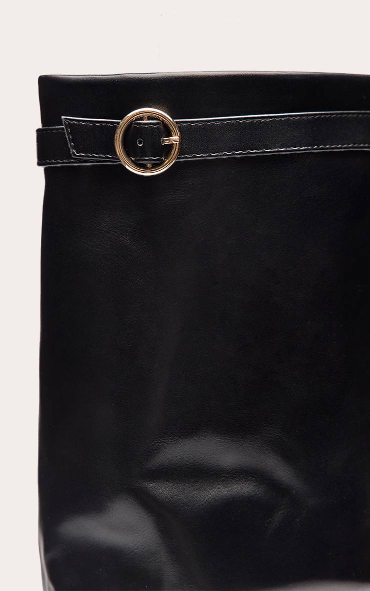 Noir Botte À Talon Bloc En Synthétiquecuir Avec Revers Et Boucle