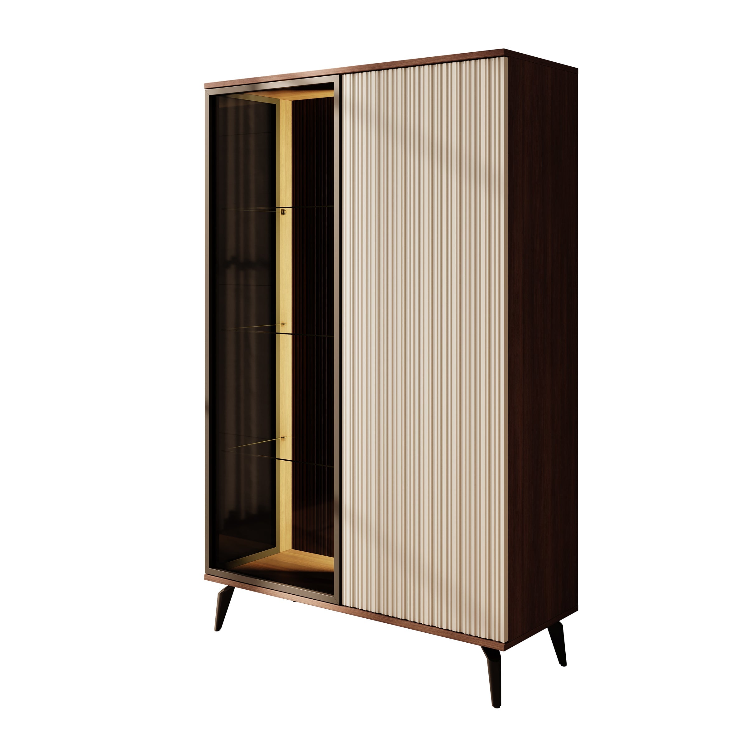 Meubella - Riverhead - Vitrinekast - Beige|Eiken - 103x39x162 cm