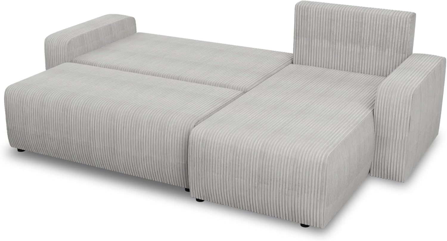 Sofnet Ecksofa Roma L mit Schlaffunktion und Bettkasten - Cord Stoff - L-Form Couch, Polstersofa, Schlafsofa, Sofagarnitur - Ottomane Universal (Grau (Poso 110))