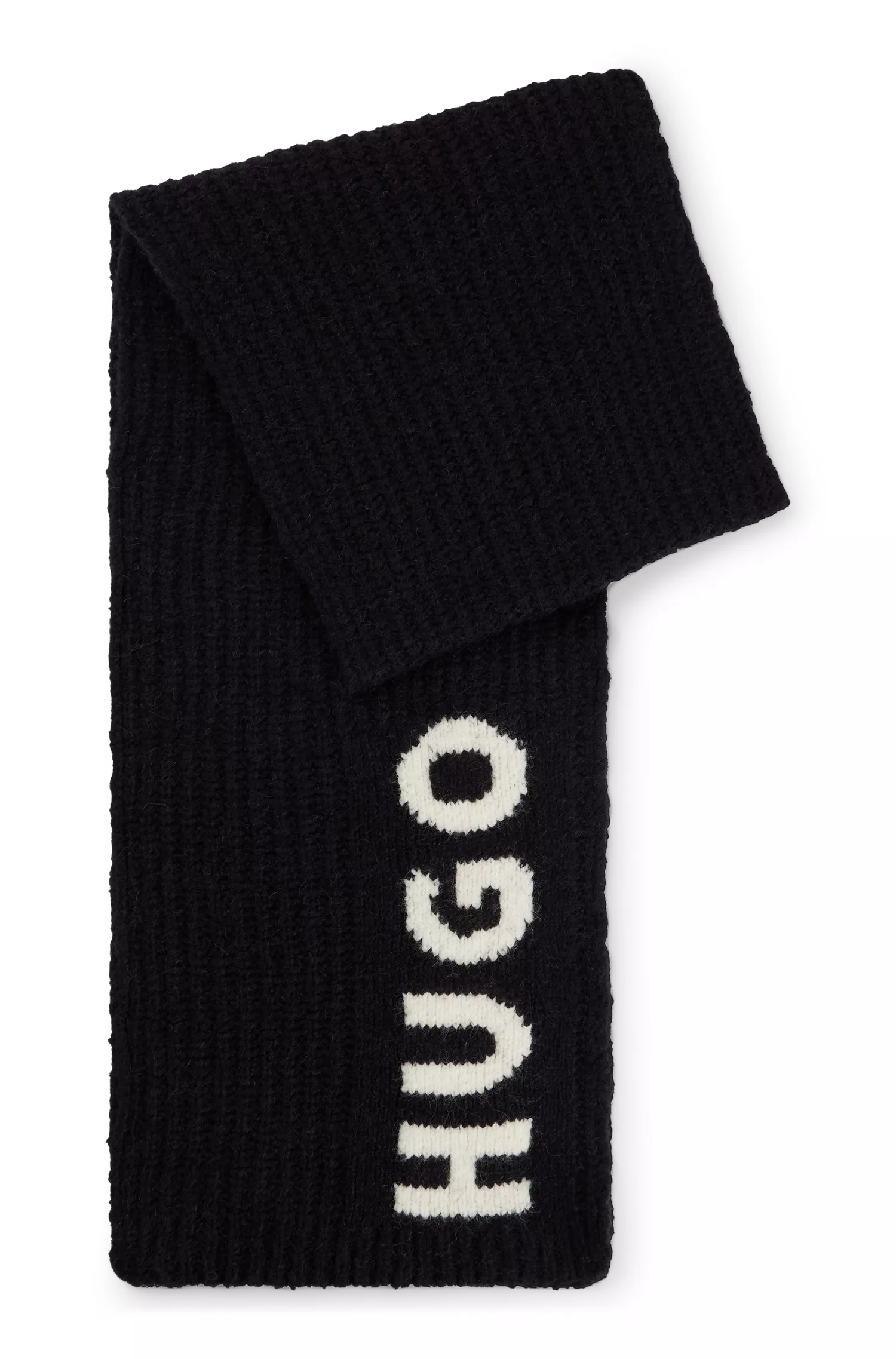 Cachecol HUGO vermelho extra longo com logotipo em jacquard.