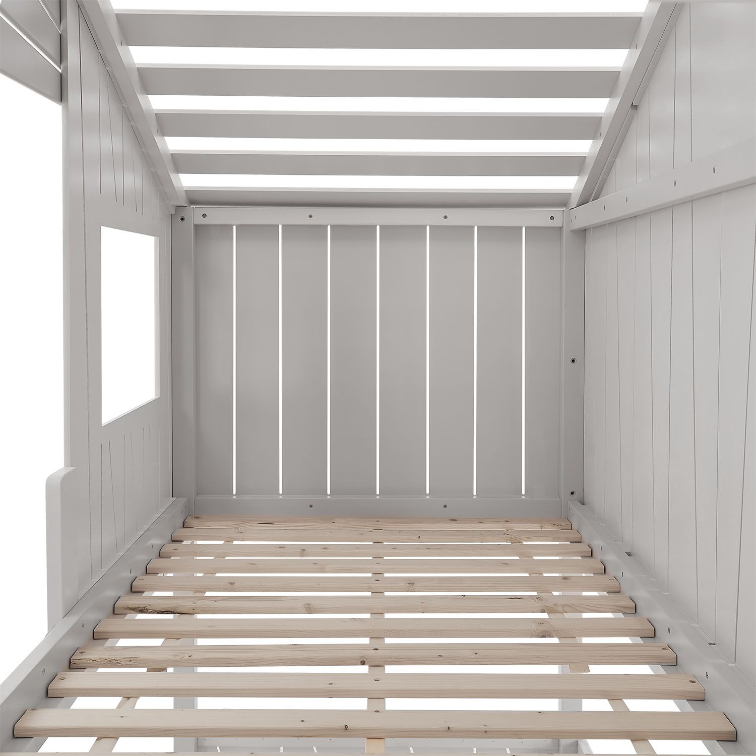 Juskys Kinderbett Baumhaus 90x200 cm Weiß mit Rutsche, Dach & Lattenrost – Hausbett für Kinder