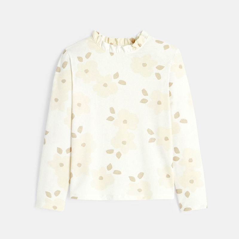 T-shirt irisé à col volanté blanc fille