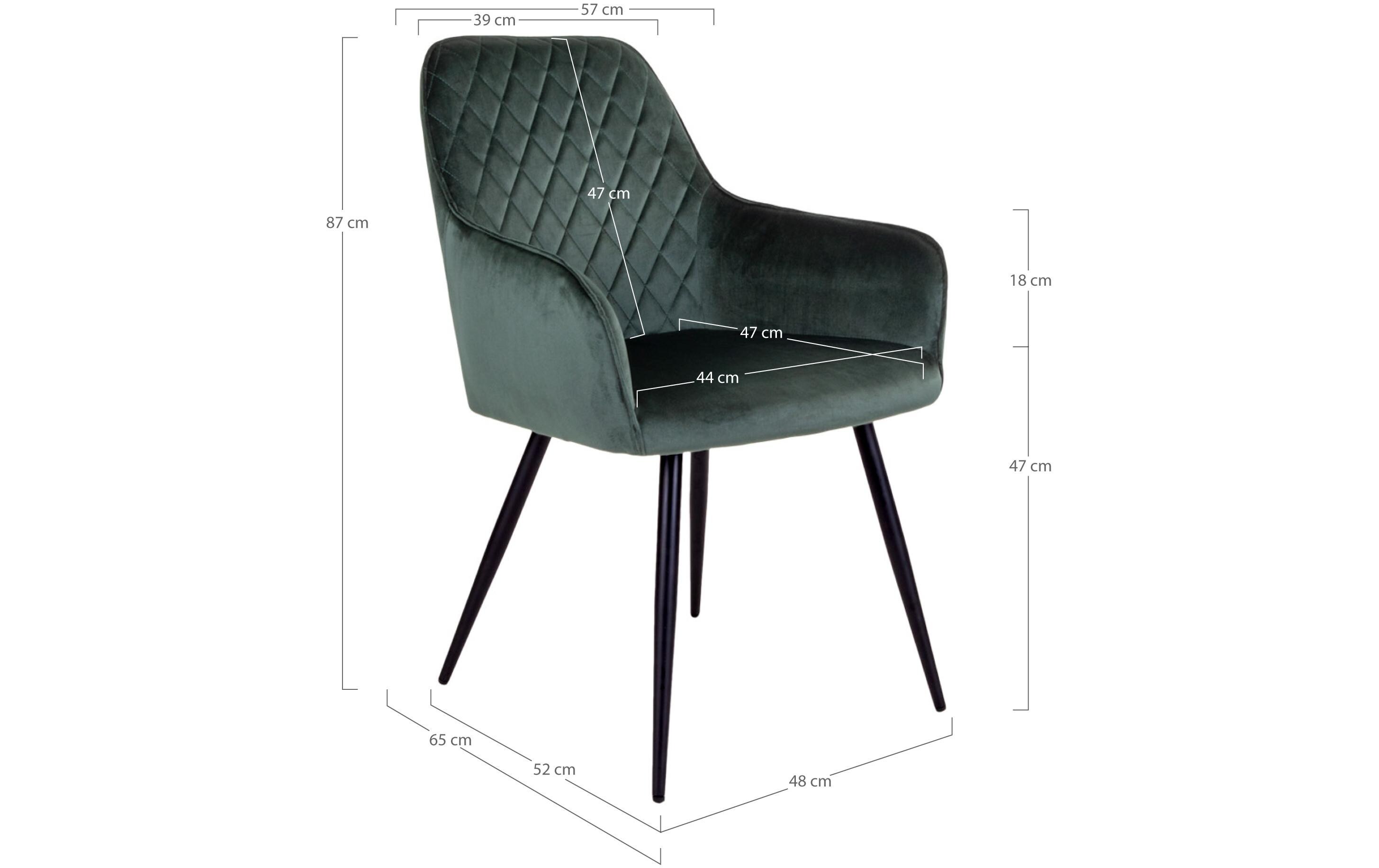 Stuhl Harbo 65 x 57 x 87, Grün/Schwarz, 2 Stück<br>Esszimmerstuhl mit Armlehnen und Rautensteppung