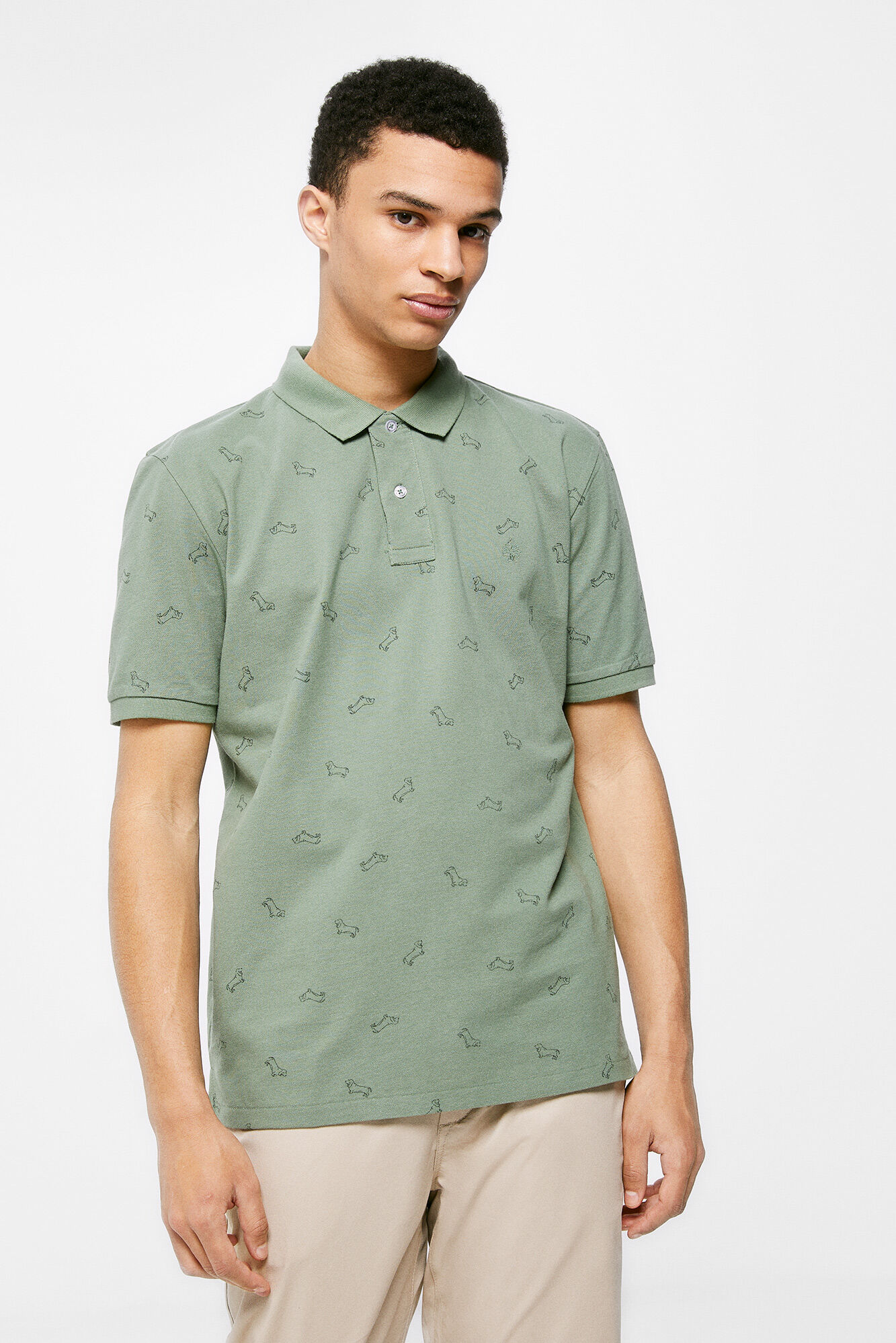 Camisa polo piqué com estampa total - verde