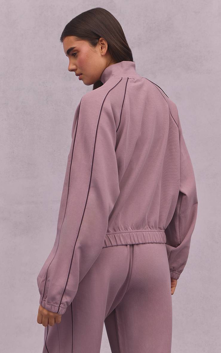 Mauve Sweatshirt Bomber En Molleton Interlock Avec Passepoil Contrastant