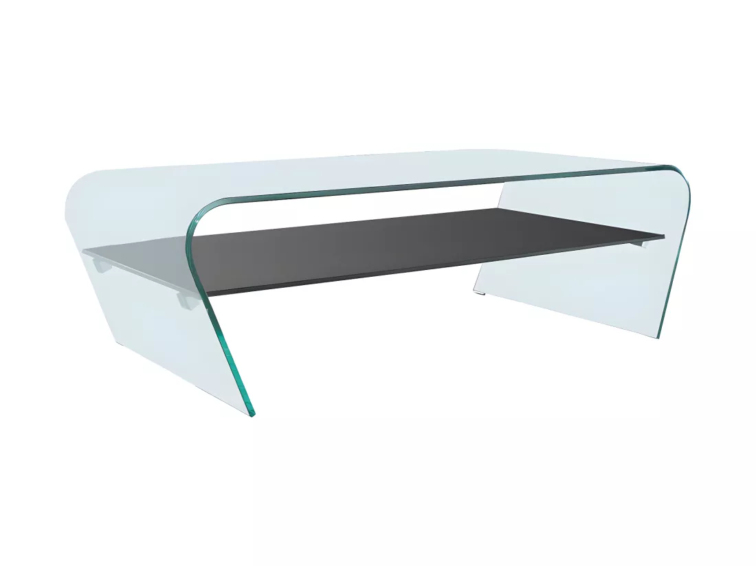 Ensemble table basse transparent et noir KELLY et tapis shaggy anthracite DOLCE