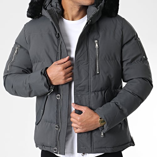 Parka Capuche Fourrure Gris