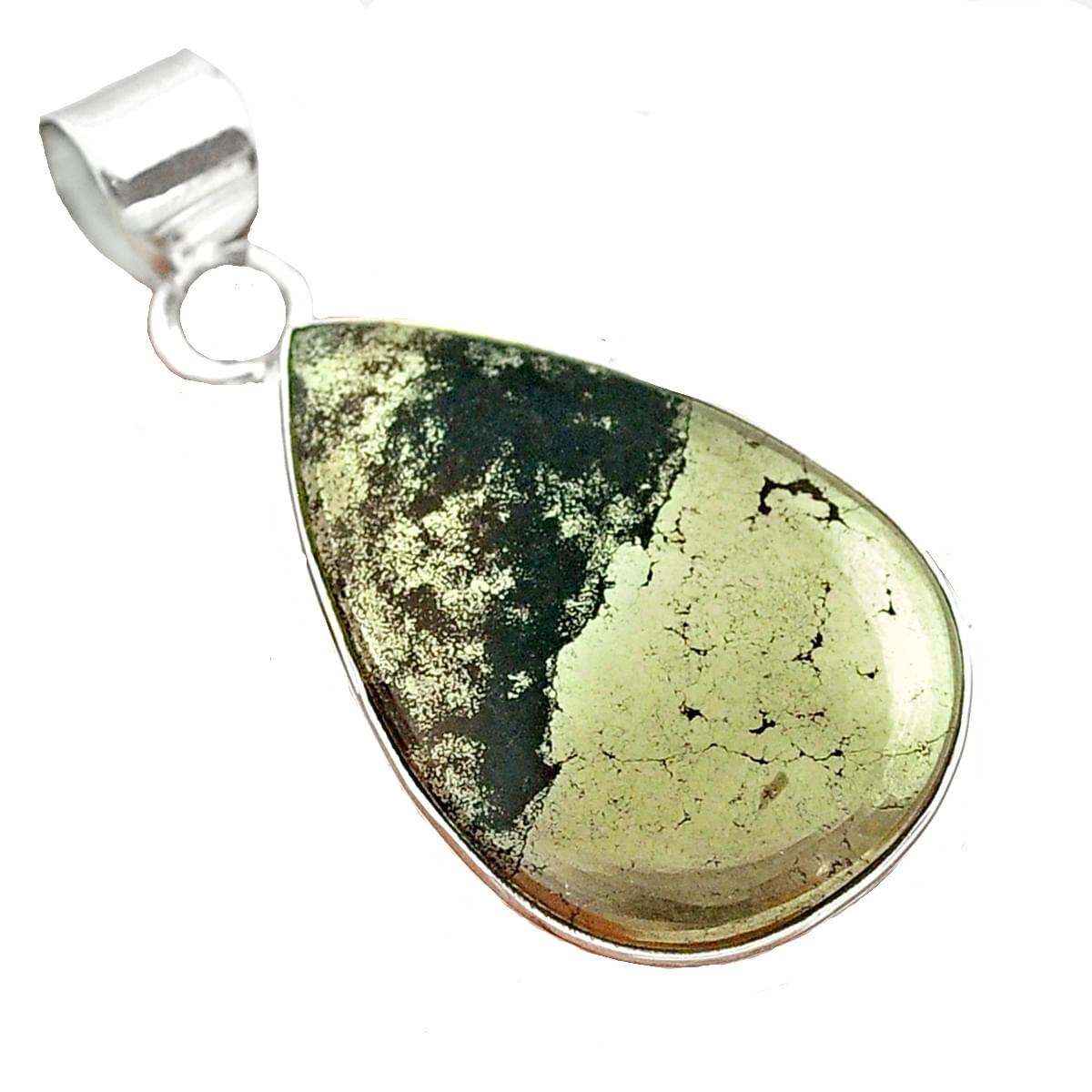 Pendentif en argent goutte en pyrite dorée + chaine 2,7cm gxi117