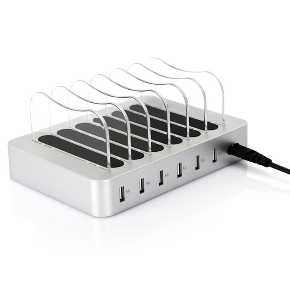 (50W/2.2.4A) 6x USB A Ladegerät Universal Ladestation Ladeständer - Silber