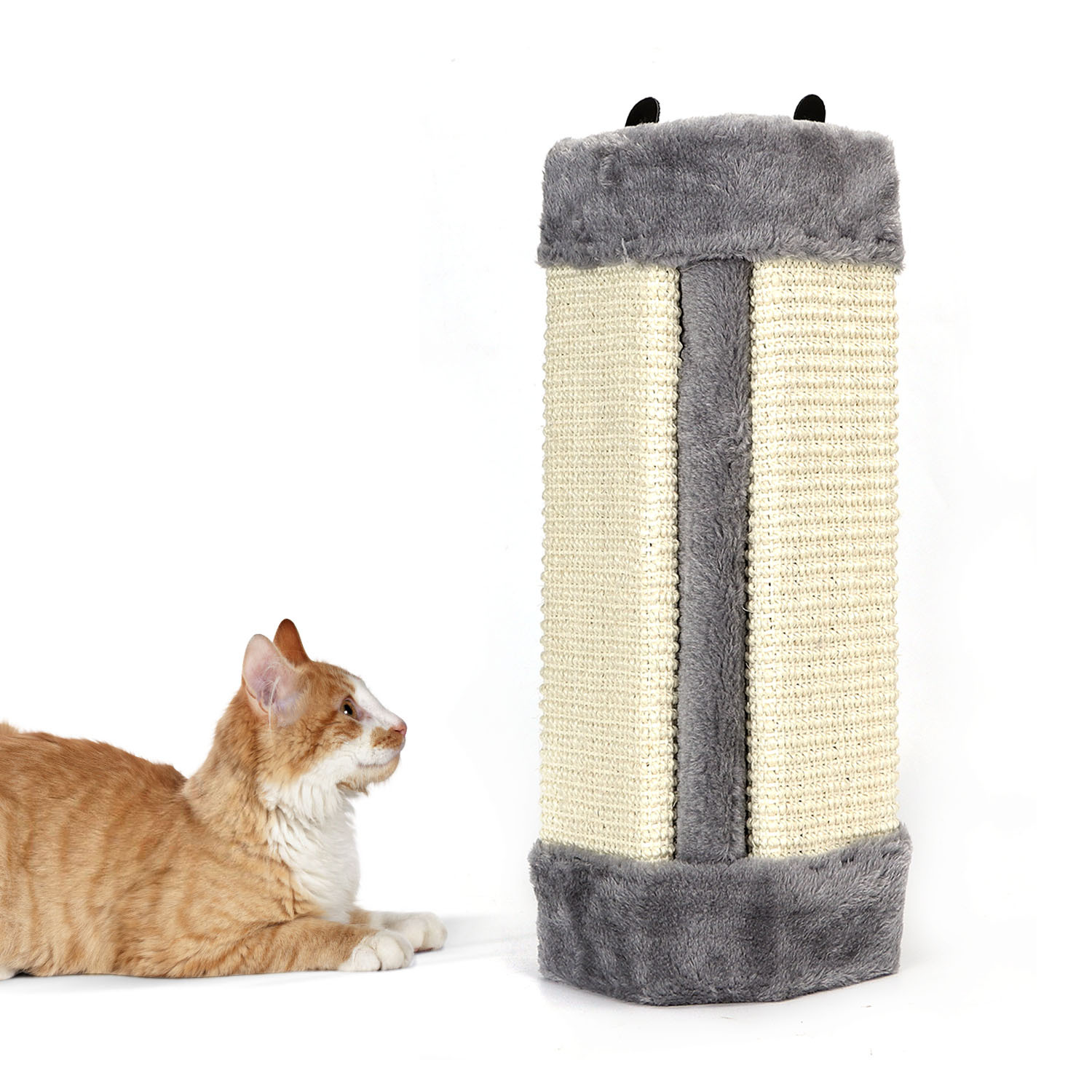 Arranhador de canto para gatos Nobleza. Afiador de garras de sisal. Cinza, 41 cm (comprimento) x 24 cm (largura) x 2,5 cm (altura).