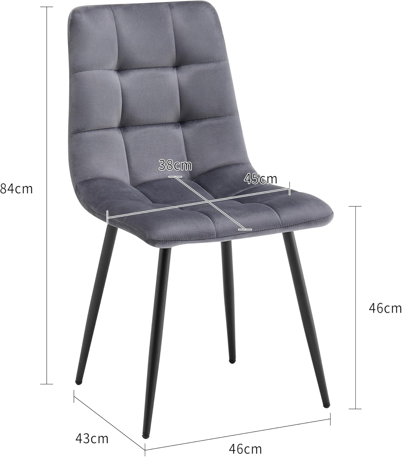 Esszimmerstühle Essstühle Samtbezug Polsterstuhl Esszimmer Stuhl Milano 4er-Set GRAU 521252