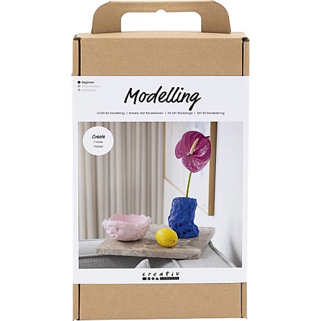 DIY kit modellering vase og skål - lyserød og blå